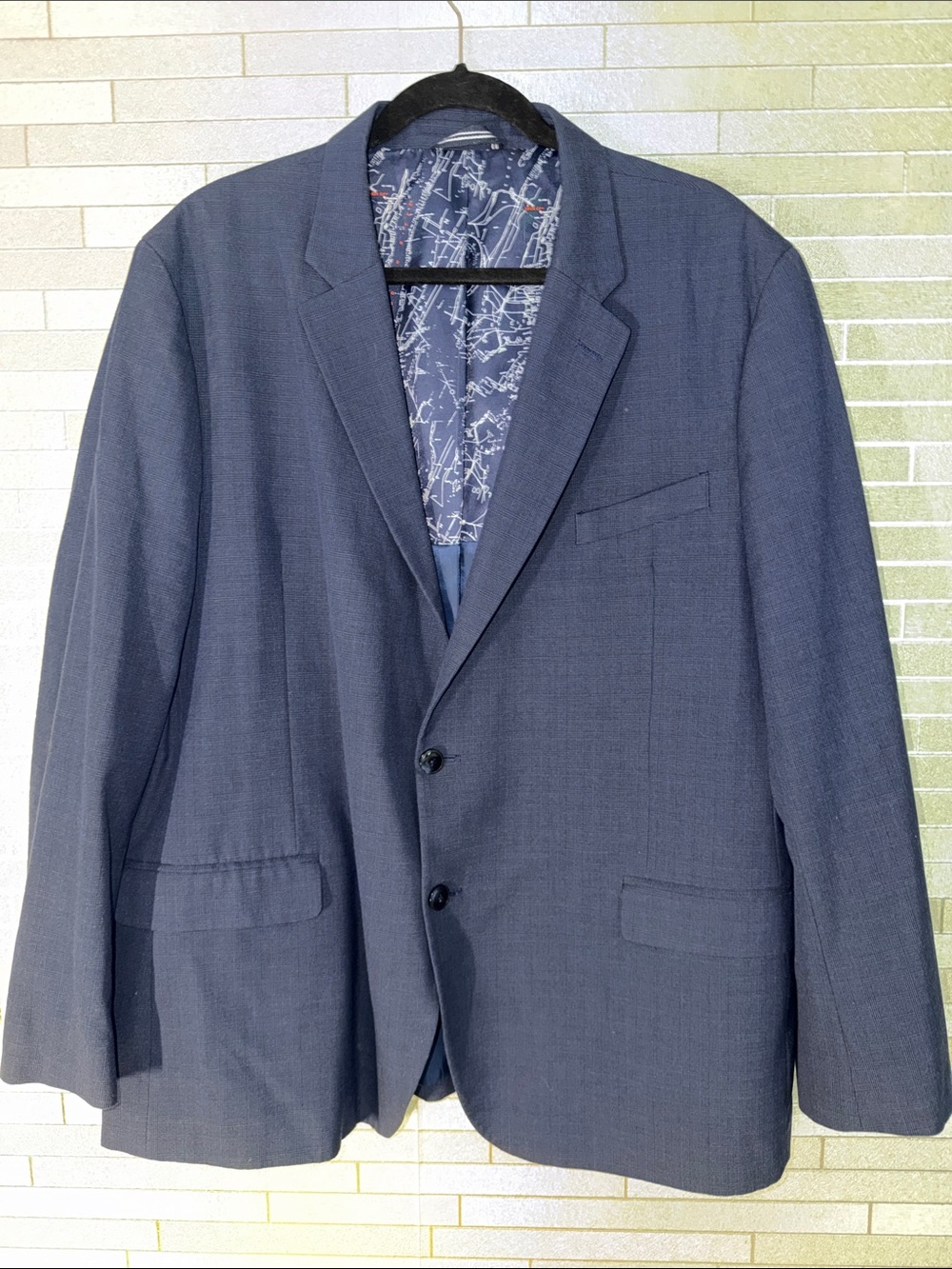Nautica Men's Navy Two-Button Sport Coat with Patterned Lining 50 R